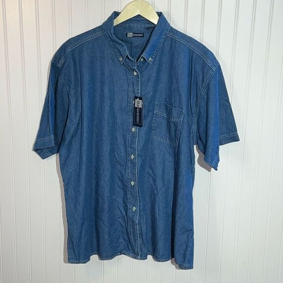 Blue Generation Denim Button Up Womens 2Xlarge Blue Short Sleeve Classic Western - Picture 1 of 9